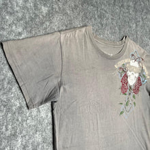 Load image into Gallery viewer, Affliction Grey Gothic Cross Angel Wing Rose Cyber Grunge Top, Size Medium
