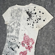 Load image into Gallery viewer, Rebel Spirit Fleur De Lis Rhinestone Y2K Mcbling White Red 2000s Top, Size M
