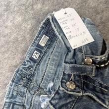Load image into Gallery viewer, Miss Me Embroidered Big Stitch Diamante Logo Distressed Skinny Jeans, Waist 23
