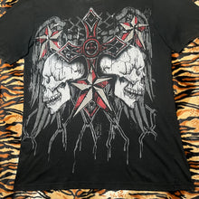 Load image into Gallery viewer, MMA Elite Black Red Gothic Cross Skull Wing Star Cyber 2000s Top, Size Medium
