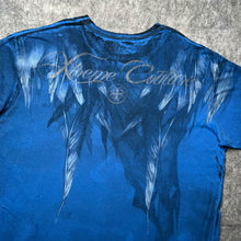 Load image into Gallery viewer, Xtreme Couture Blue Gothic Cross &amp; Angel Feathers Grunge Top, Size XXL
