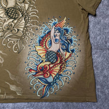 Load image into Gallery viewer, Ed Hardy Khaki Mermaid Rhinestone Vintage 2000s Y2K Streetwear Top, Size 2XL
