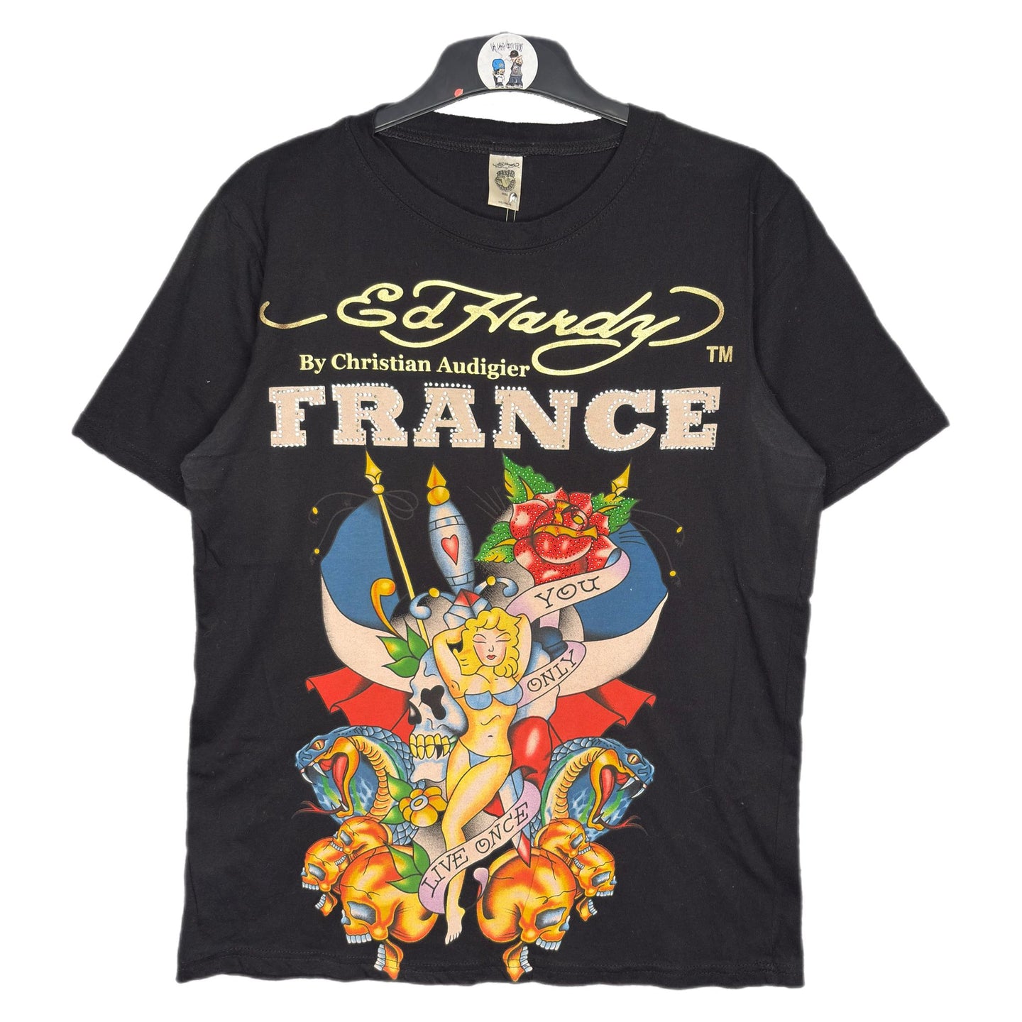 Ed Hardy France Mutli Y2K Grunge Skull Tattoo Style Top, Size Large