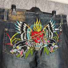 Load image into Gallery viewer, Christian Audigier Sacred Heart Panther Tattoo Style Y2K Grunge Straight JeansXL

