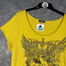 Load image into Gallery viewer, Southpole Yellow Graphic Crest Tee 2X Y2K Rhinestone Streetwear Top
