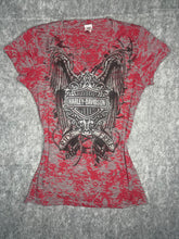 Load image into Gallery viewer, Harley Davidson Y2K Red Chrome Grunge Wing Top, Size Medium
