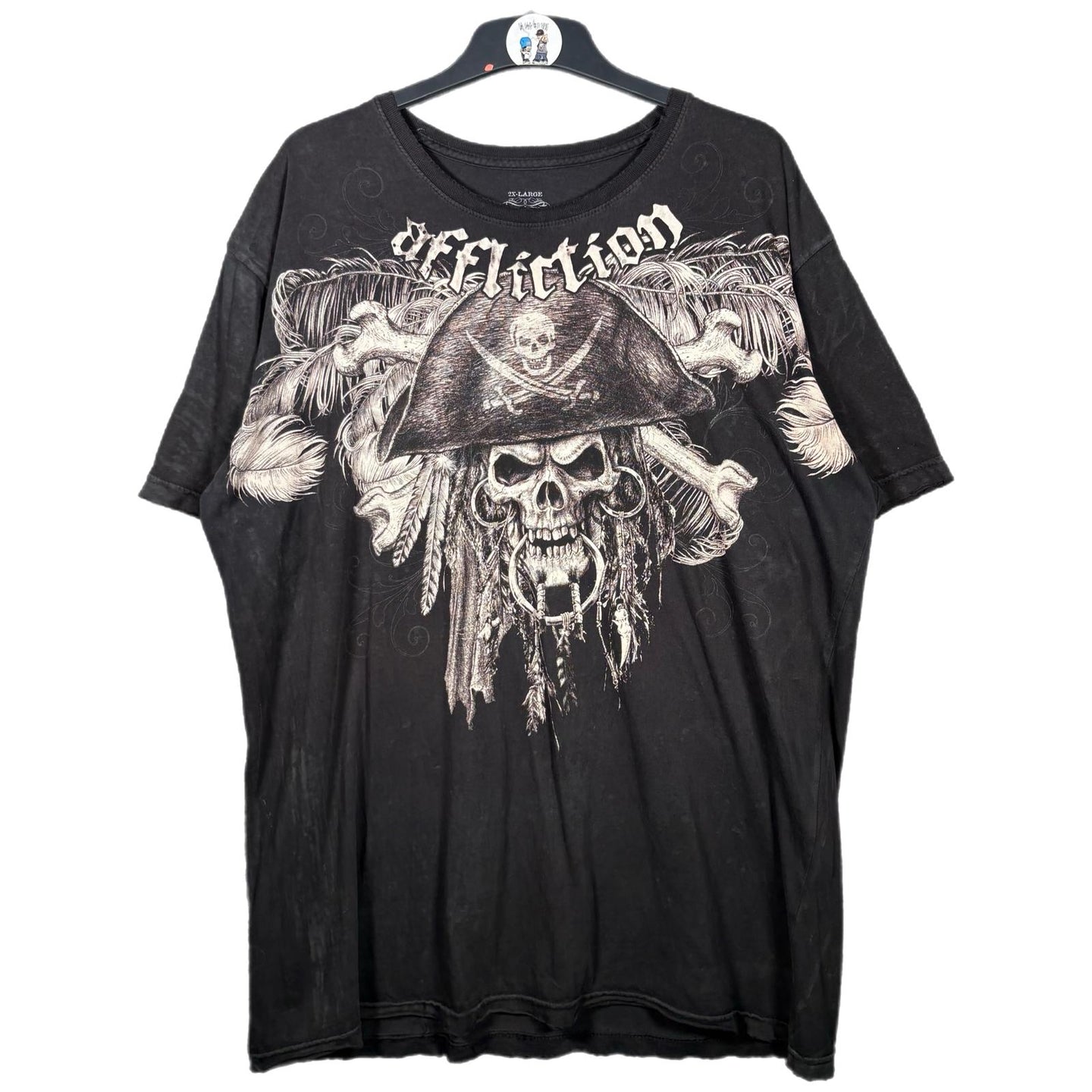 Affliction Blasko Pirate Skull Graphic T-Shirt Black 2XL USA Made