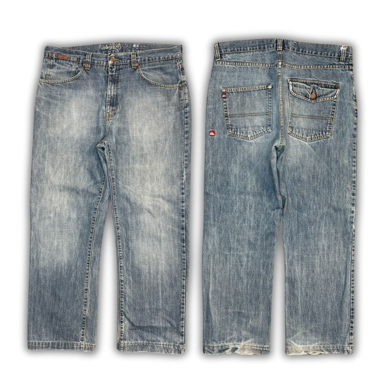 Quicksilver Cargo Flap Pocket Distressed Straight Leg Jeans, Waist 36