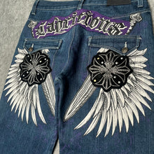 Load image into Gallery viewer, Capricious Gothic Angel Wing Blue Grunge Thin Jeans, Waist 36/ Large
