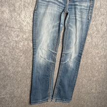 Load image into Gallery viewer, BKE Couture Bootcut Blue Y2K Embroidered Jeans, Size S/M
