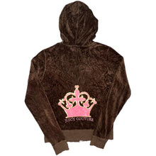 Load image into Gallery viewer, Juicy Couture Brown Y2K Velour Pink Crown Tiara Mcbling Vintage Hoodie, Size L
