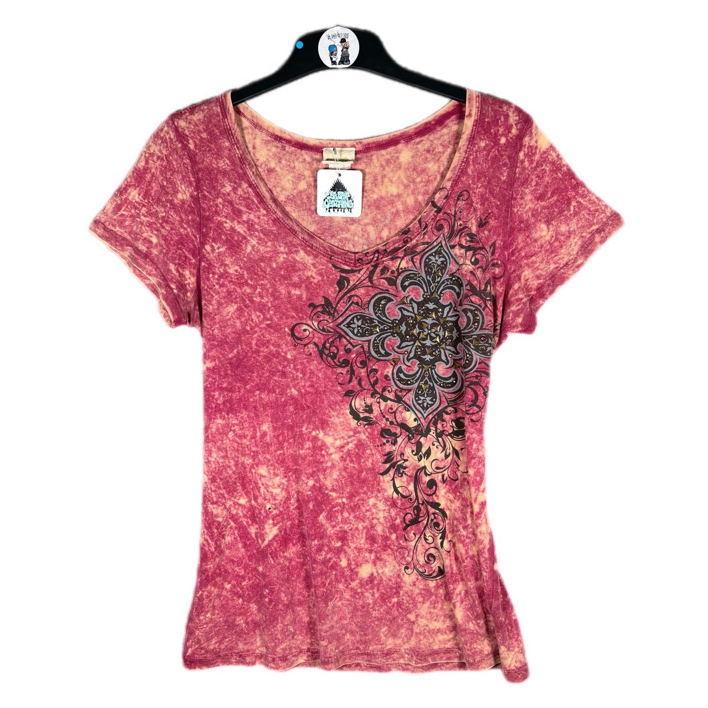 Daytrip Y2K Acid Wash Graphic Tee Pink Floral Print T-Shirt Size S