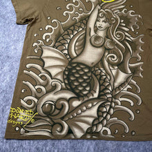 Load image into Gallery viewer, Ed Hardy Khaki Mermaid Rhinestone Vintage 2000s Y2K Streetwear Top, Size 2XL
