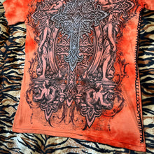 Load image into Gallery viewer, Gothic Cross Orange Grunge Y2K Cyber Tribal 2000s Emo Scene Top, Size Medium
