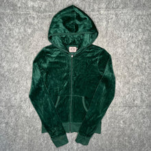 Load image into Gallery viewer, Juicy Couture Dark Green Pink Crown Tiara Y2K Mcbling Velour Zip Hoodie, Small
