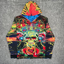 Load image into Gallery viewer, Christian Audigier Multicoloured Skull Y2K Vintage 2000s Tattoo Style Hoodie, M
