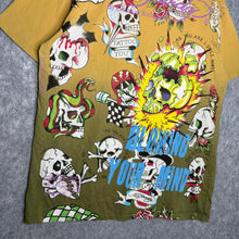 Load image into Gallery viewer, Ed Hardy Gothic Skull Y2K Yellow 2000s Top, Size XL
