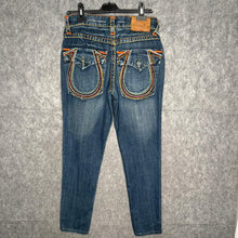 Load image into Gallery viewer, True Religion Multi Stitch Horseshoe Grunge Y2K Blue Jeans, Size M
