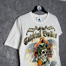 Load image into Gallery viewer, Capital Bullet White Gothic Cross Tattoo Skull Grunge Top, Size M
