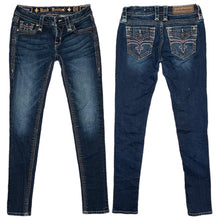 Load image into Gallery viewer, Rock Revival Red Stitch Skinny Dark Blue Y2K Mcbling 2000s Jeans, Waist 26
