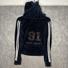 Load image into Gallery viewer, Juicy Couture Navy Stripe Rhinestone 91 Y2K Mcbling Hoodie, Size L
