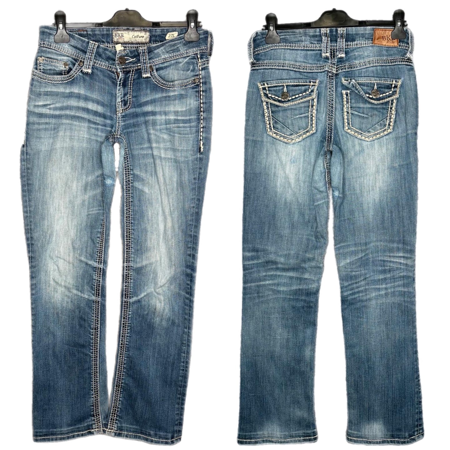 BKE Couture Bootcut Blue Y2K Embroidered Jeans, Size S/M