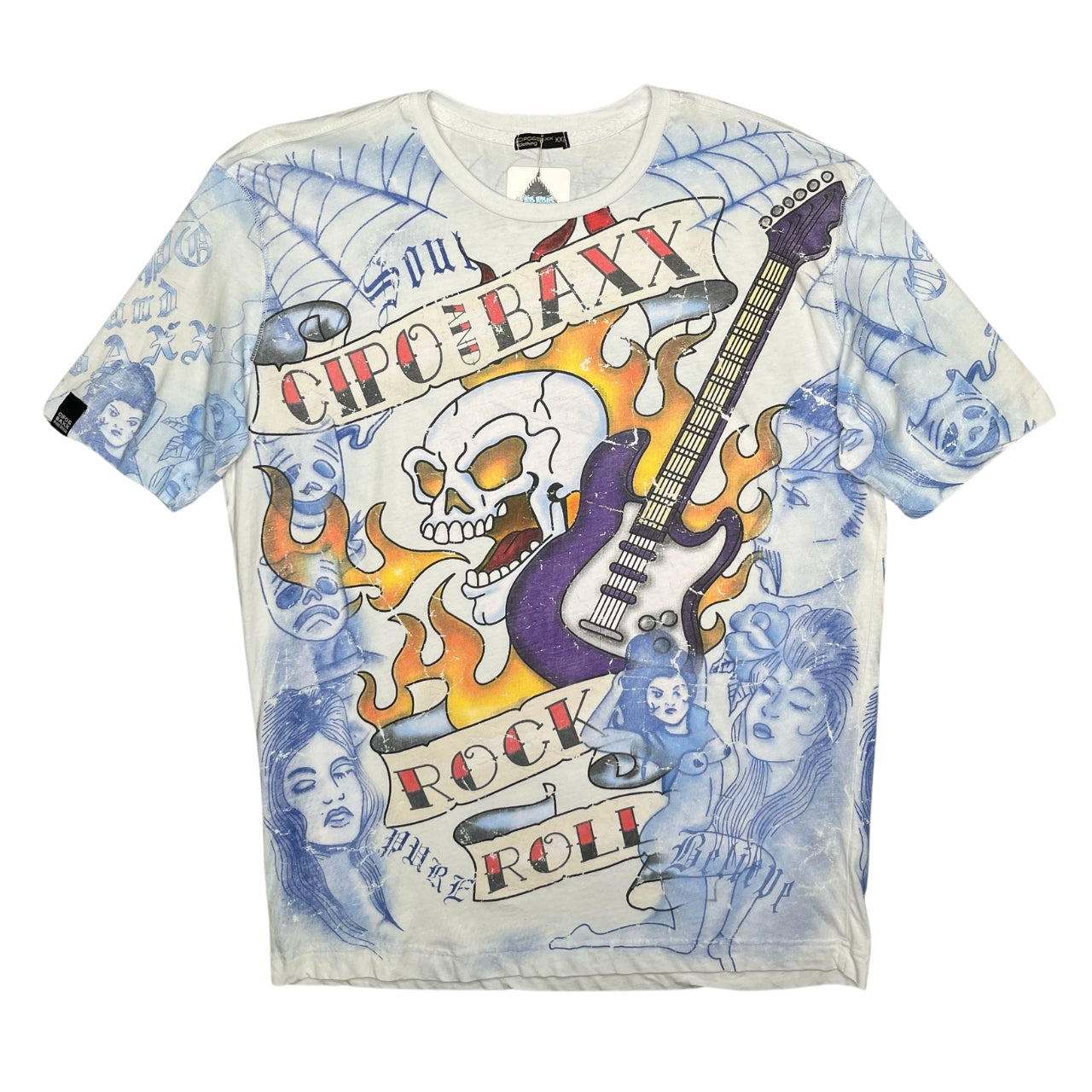 Cipo And Baxx White Y2k Rock And Roll Graphic Top, Size XXL