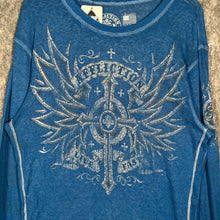 Load image into Gallery viewer, Affliction Blue Winged Cross Long Sleeve T-Shirt Y2K Gothic Streetwear
