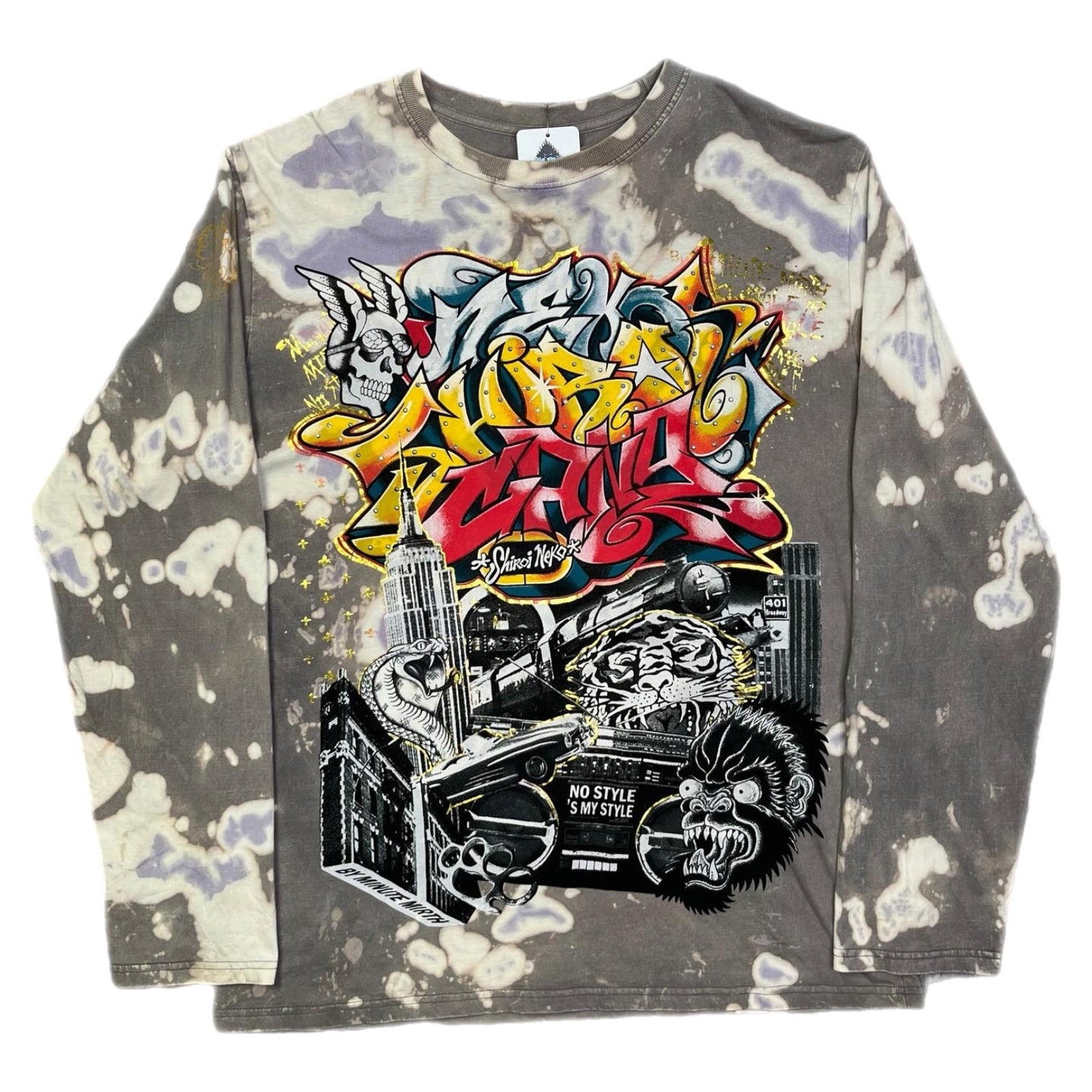 Shiroi Neko Y2K Tattoo Graffiti 2000s Brown Multi Long Sleeved Top, Size XL