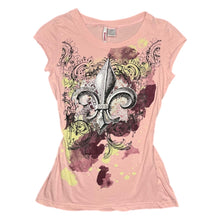 Load image into Gallery viewer, Fleur De Lis Light Pink Y2K Mcbling 2000s Grunge Top, Size Large
