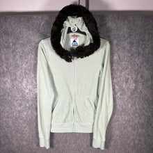 Load image into Gallery viewer, Juicy Couture Mint Velour Hoodie Reworked Fur Hood Y2K Large
