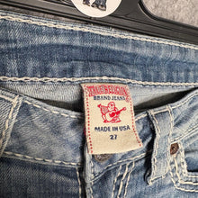 Load image into Gallery viewer, True Religion Light Wash Heavily Distressed Leg Y2K Skinny Jeans, Waist 27
