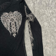 Load image into Gallery viewer, Vocal Rhinestone Mcbling Y2K Angel Wing Gothic Cross Long Sleeved Top,XS

