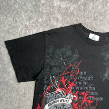 Load image into Gallery viewer, MMA Elite 2000s Gothic Black &amp; Red Skulls n Baroque Print Top, Size
