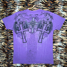 Load image into Gallery viewer, The Raw Uncut Purple Gothic Cross Angel Wing Y2K Grunge 2000s Top, Size Large
