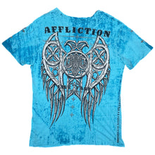 Load image into Gallery viewer, Affliction Blue Cyber Tribal Angel Wing Y2K 2000s Grunge Top, Size Large
