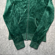 Load image into Gallery viewer, Juicy Couture Dark Green Pink Crown Tiara Y2K Mcbling Velour Zip Hoodie, Small
