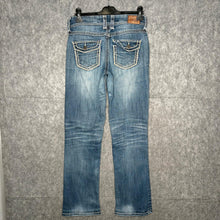 Load image into Gallery viewer, BKE Couture Bootcut Blue Y2K Embroidered Jeans, Size S/M

