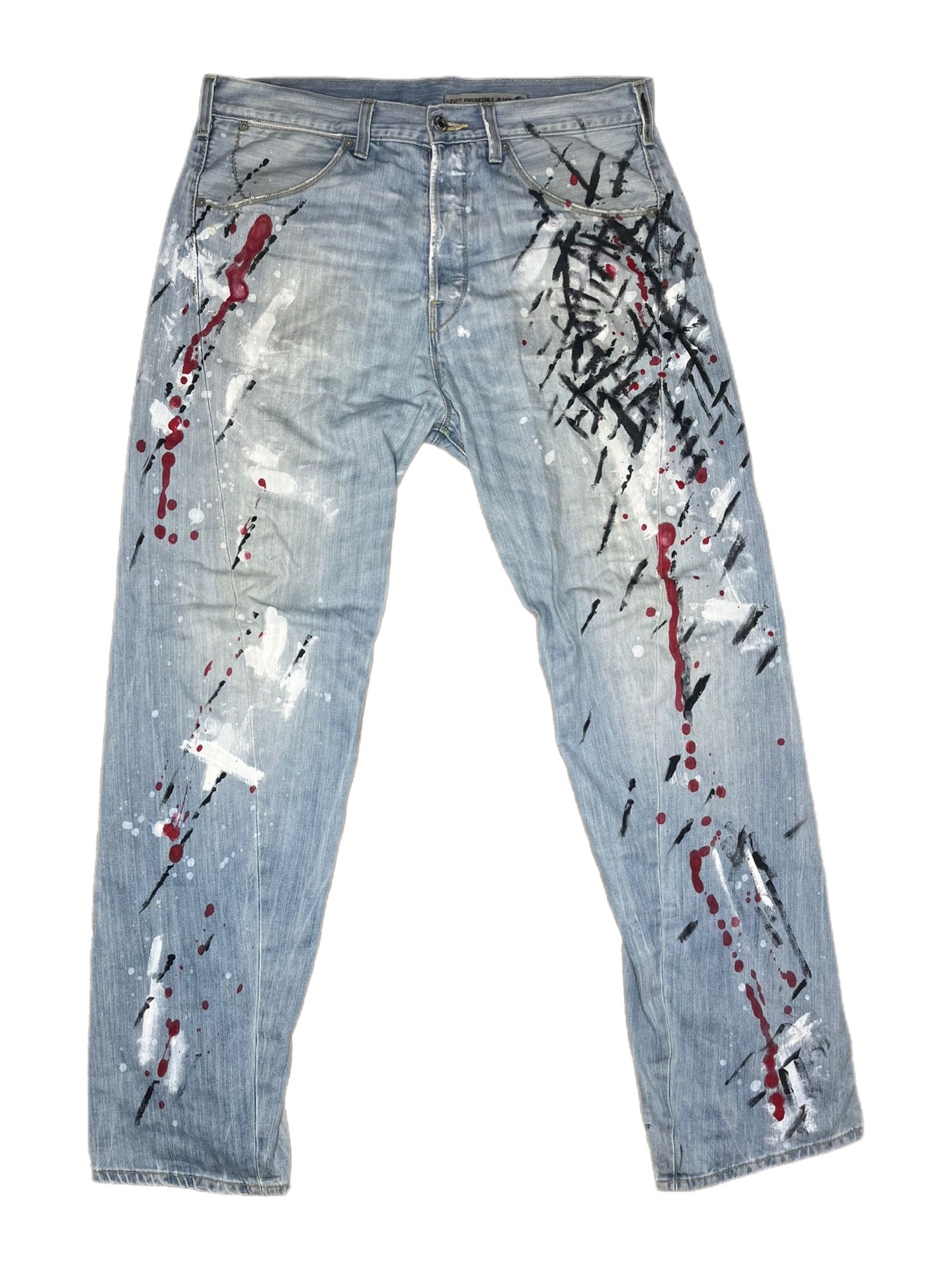 One Of A Kind Paint Splattered Punk Levis Engineered Jeans, Waist 34