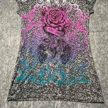 Load image into Gallery viewer, In Vein Y2K Grey Pink Mcbling Rose 2000s Top, Size Medium
