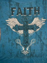 Load image into Gallery viewer, Ransom Faith Gothic Cross Y2K Angel Wing Blue Top, Size XL
