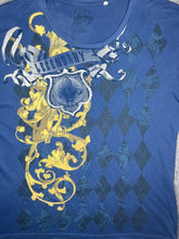 Load image into Gallery viewer, Guess Y2K Blue Gothic Grunge Fleur De Lis Vintage Top, Size XXL
