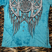 Load image into Gallery viewer, Affliction Blue Cyber Tribal Angel Wing Y2K 2000s Grunge Top, Size Large
