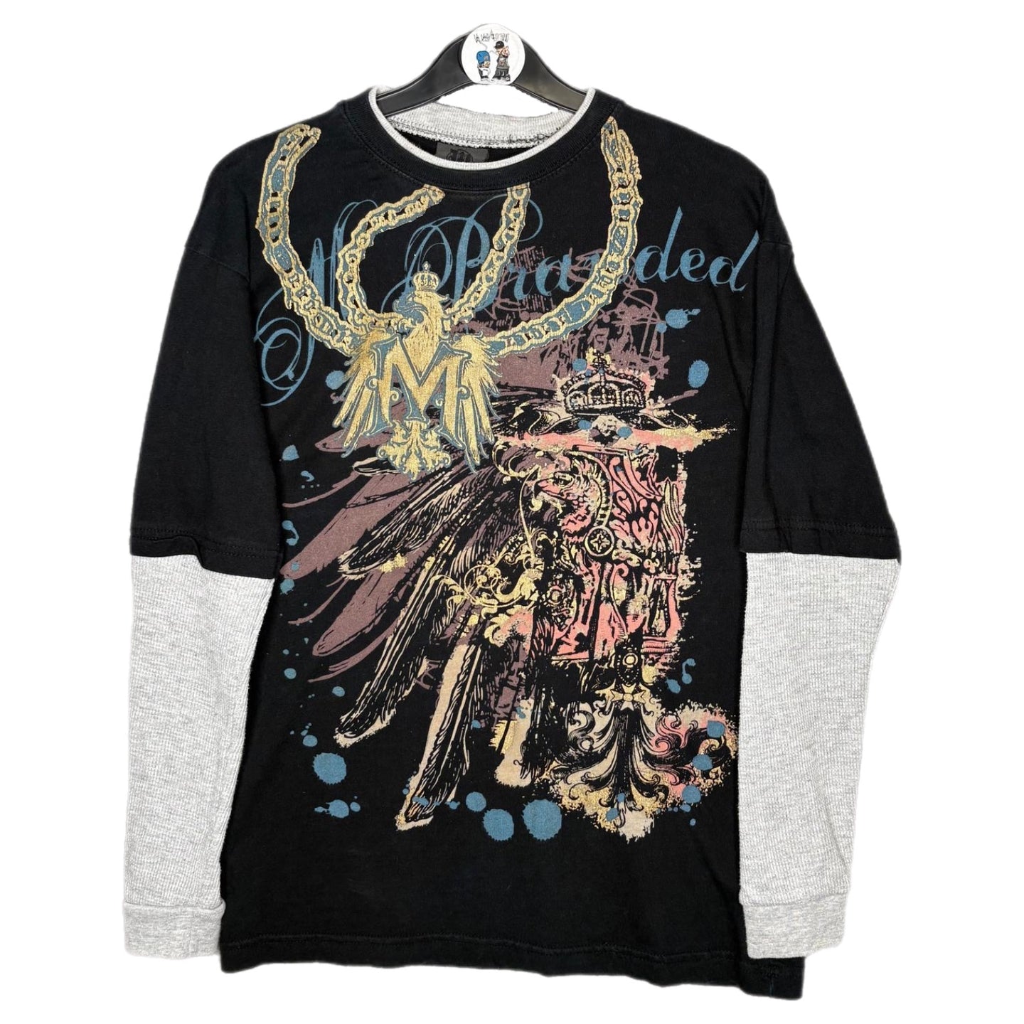 Gothic Mcbling Black Multi Long Sleeved Layered Top, Size M