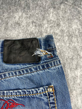 Load image into Gallery viewer, Eight 732 Embroidered Y2K 2000’s Hip Hop Blue Wash ‘Born Rider’ Jeans 36W 34L
