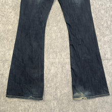 Load image into Gallery viewer, Zanadi Y2K Mcbling Dark Blue White Mcbling Flared 2000s Jeans, Size Medium/ w32
