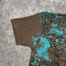 Load image into Gallery viewer, Retrofit Brown Turquoise Fleur De Lis Cyber Gothic Wing Y2K Grunge Top, Size XL
