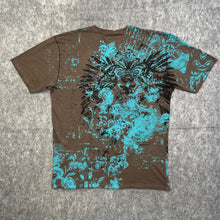 Load image into Gallery viewer, Retrofit Brown Turquoise Fleur De Lis Cyber Gothic Wing Y2K Grunge Top, Size XL
