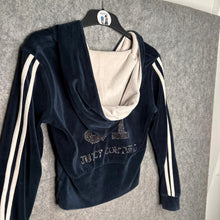 Load image into Gallery viewer, Juicy Couture Navy Stripe Rhinestone 91 Y2K Mcbling Hoodie, Size L

