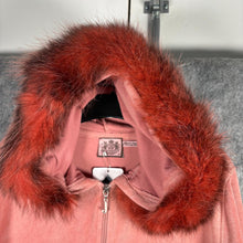 Load image into Gallery viewer, Juicy Couture Reworked Pink Velour Fur Hood Zip Hoodie Medium Y2K Women’s
